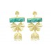 Fashion Designer Long jhumki Earrings Gold Plated With uncut green Stones 2.8'